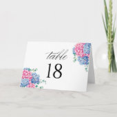Waterverf Roze en Blauwe Hydrangea Tafelnummer (Voorkant)
