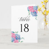 Waterverf Roze en Blauwe Hydrangea Tafelnummer (Gele Bloem)