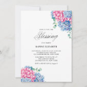 Waterverf Roze en Blauwe Hydrangeas Baby Zwelling Kaart (Voorkant)