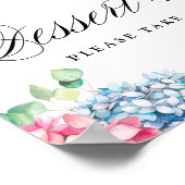 Waterverf Roze en Blauwe Hydrangeas Dessert Bar Poster (Hoek)
