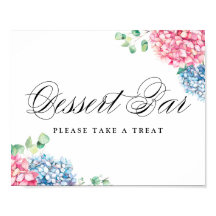 Waterverf Roze en Blauwe Hydrangeas Dessert Bar