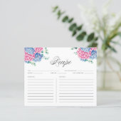 Waterverf Roze en Blauwe Hydrangeas Recipe Kaart (Staand voorkant)