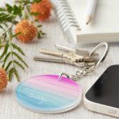 Waterverf Roze en Blauwe Ombre op maat Sleutelhanger (Voorkant Rechts)