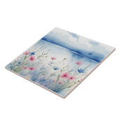 Waterverf Roze en Blauwe Wilde Bloemen Wildflower Tegeltje (Zijkant)