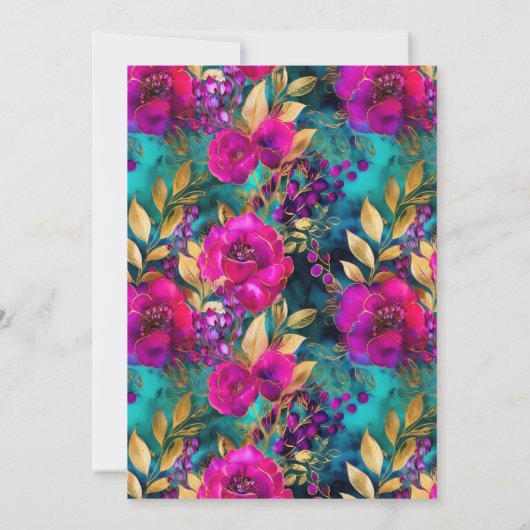 Waterverf Roze en Blauwgroen Bloemen Zoet 16 Kaart (Achterkant)