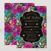 Waterverf Roze en Blauwgroen Bloemen Zoet 16 Kaart (Voorkant / Achterkant)