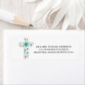 Waterverf Roze en Blauwgroen Flower Cross Etiket (Insitu)