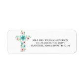 Waterverf Roze en Blauwgroen Flower Cross Etiket (Voorkant)