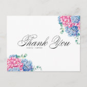 Waterverf Roze en Blue Hydrangeas Dank u wel Feestdagenkaart (Voorkant)