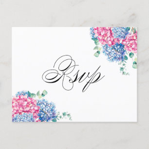Waterverf Roze en Blue Hydrangeas RSVP Briefkaart