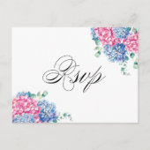 Waterverf Roze en Blue Hydrangeas RSVP Briefkaart (Voorkant)
