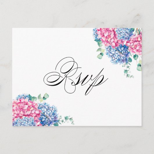 Waterverf Roze en Blue Hydrangeas RSVP Briefkaart (Voorkant)