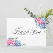 Waterverf Roze en Blue Hydrangeas Wedding Bedankkaart (Staand voorkant)