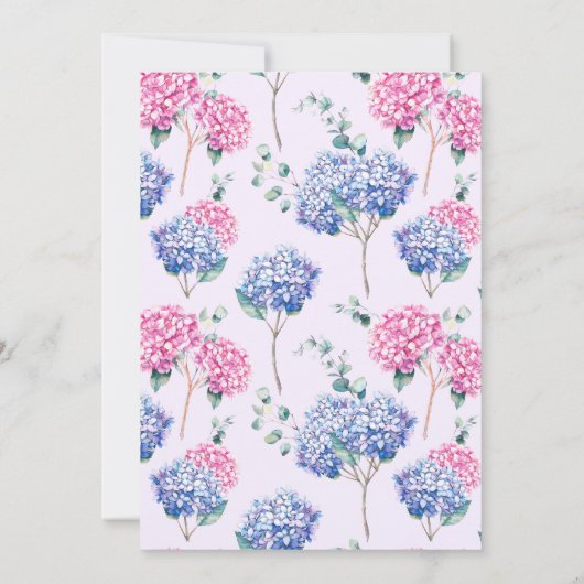 Waterverf Roze en Blue Hydrangeas Wedding Kaart (Achterkant)