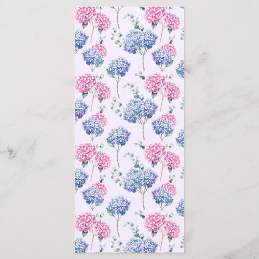 Waterverf Roze en Blue Hydrangeas Wedding Menu (Achterkant)