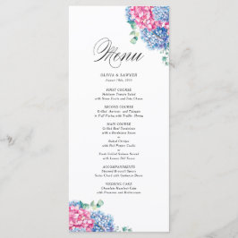 Waterverf Roze en Blue Hydrangeas Wedding Menu