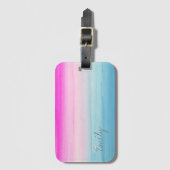 Waterverf Roze en Blue Ombre | Jouw namen toevoege Bagagelabel (Voorkant (verticaal))
