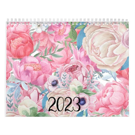 Waterverf Roze en Blush Peonies Kalender (Hoes)