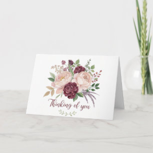 waterverf roze en bordeauxrood Floral Sympathy Car Kaart