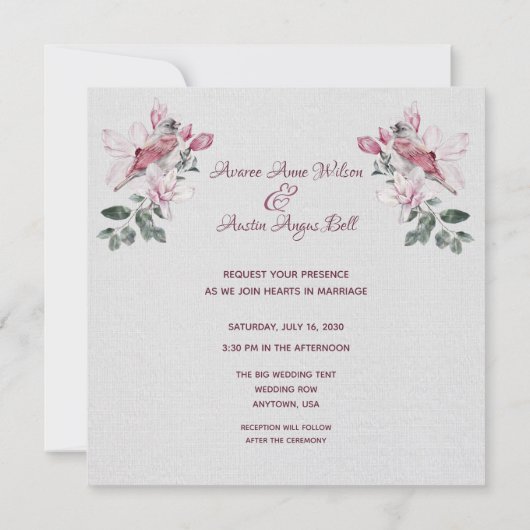 Waterverf Roze en Bourgogne Bloemen en vogels Kaart (Achterkant)