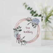 Waterverf Roze en Bourgogne Bloemen en vogels Kaart (Staand voorkant)