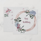 Waterverf Roze en Bourgogne Bloemen en vogels Kaart (Voorkant / Achterkant)