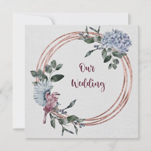 Waterverf Roze en Bourgogne Bloemen en vogels Kaart (Voorkant)