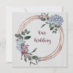 Waterverf Roze en Bourgogne Bloemen en vogels Kaart