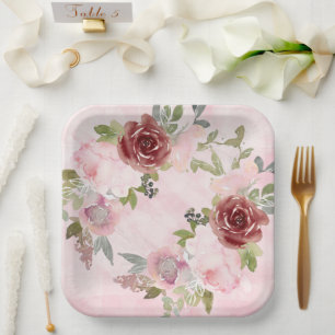 Waterverf Roze en Bourgogne Bord