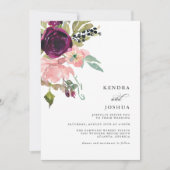 Waterverf Roze en Bourgondië Boeket Bruiloft Kaart (Voorkant)
