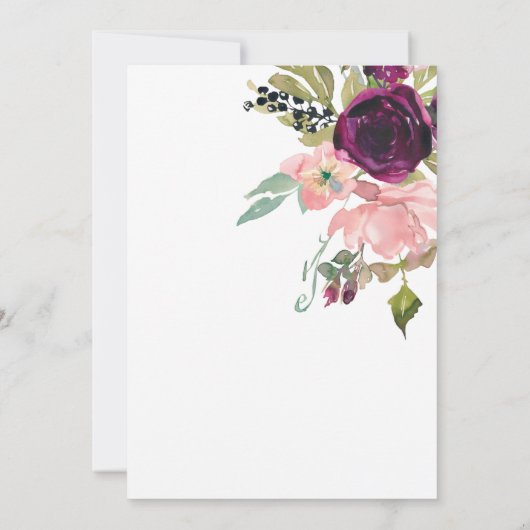 Waterverf Roze en Bourgondië Boeket Bruiloft Kaart (Achterkant)