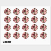 Waterverf roze en Bourgondische bloemen Ronde Sticker (Vel)