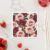 Waterverf roze en Bourgondische bloemen Servet (Insitu)