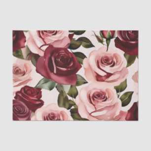 Waterverf roze en Bourgondische bloemen Tissuepapier
