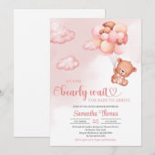 Waterverf roze en bruin meisje baby shower kaart (Voorkant / Achterkant)