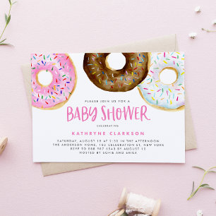 Waterverf roze en chocolade donuts Baby shower Kaart