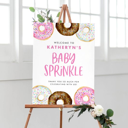 Waterverf Roze en Chocolade Donuts Baby Sprinkle Poster