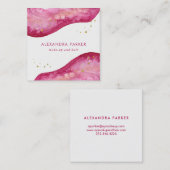 Waterverf Roze en Faux Gold Geode | Vierkant Vierkante Visitekaartje (Voorkant / Achterkant)