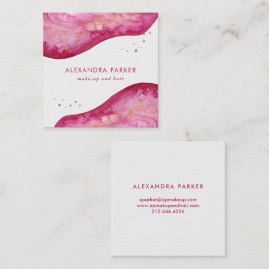 Waterverf Roze en Faux Gold Geode | Vierkant Vierkante Visitekaartje (Voorkant / Achterkant)