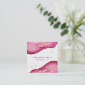 Waterverf Roze en Faux Gold Geode | Vierkant Vierkante Visitekaartje (Staand voorkant)