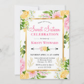 Waterverf Roze en Geel Bloemen Sweet 16 Kaart (Voorkant)