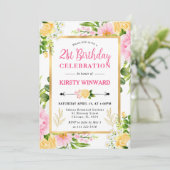 Waterverf Roze en Geel Bloemen Verjaardag Kaart (Staand voorkant)
