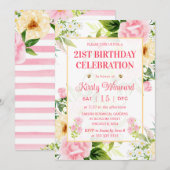 Waterverf Roze en Geel Bloemen Verjaardag Kaart (Voorkant / Achterkant)