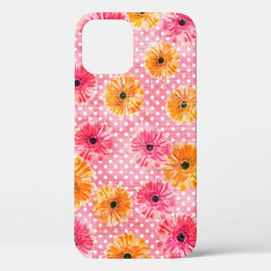 Waterverf roze en geel gerbera bloemenpatroon Case-Mate iPhone case (Achterkant)
