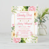 Waterverf Roze en Gele Bloemen 21e verjaardag Kaart (Staand voorkant)