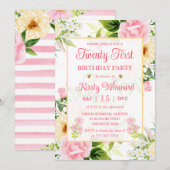 Waterverf Roze en Gele Bloemen 21e verjaardag Kaart (Voorkant / Achterkant)