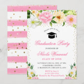 Waterverf Roze en Gele Bloemen Afstuderen Kaart (Voorkant / Achterkant)