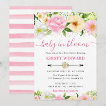 Waterverf Roze en Gele Bloemen Baby Shower