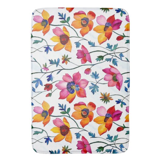 Waterverf  Roze en Gele Bloemen Badmat (Voorkant Verticaal)