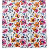 Waterverf Roze en Gele Bloemen Douchegordijn (Voorkant)